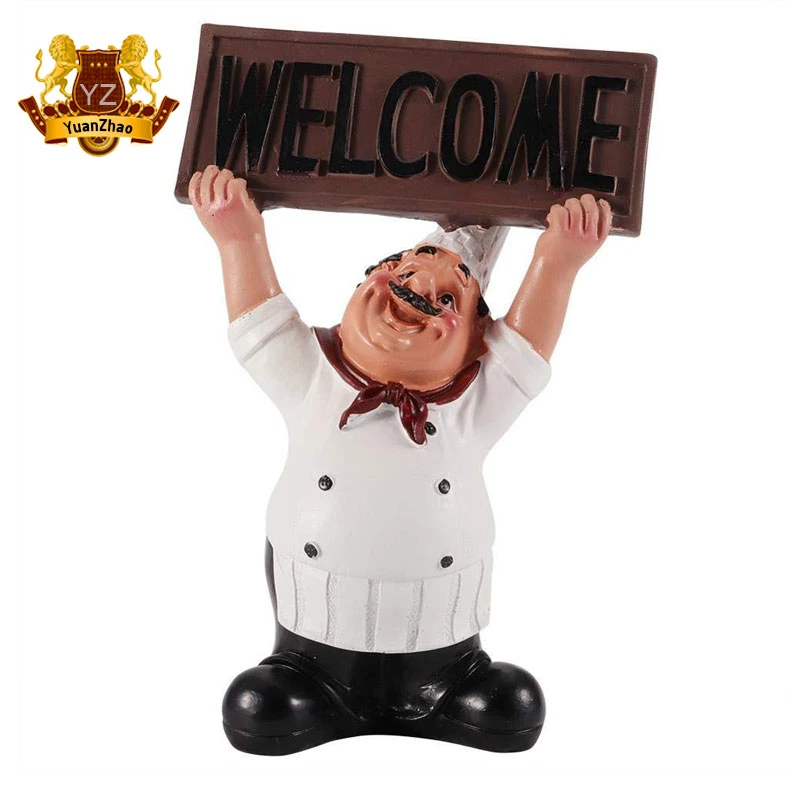High Quality Shop Outdoor Decorative Resin Kitchen Fat Chef with Menu Chalkboard Statue