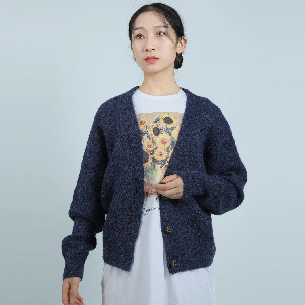 Women's Front Open V-Neck Fashion Long Sleeve Cardigan Sweater Jacket