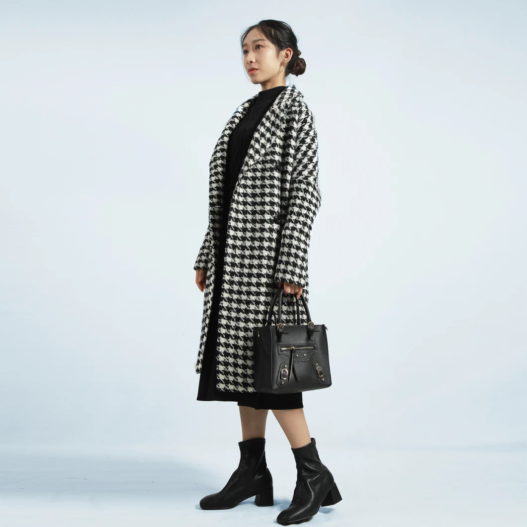 Women's Fashion Clothing Houndstooth Breasted Jacket Winter Woolen Coat