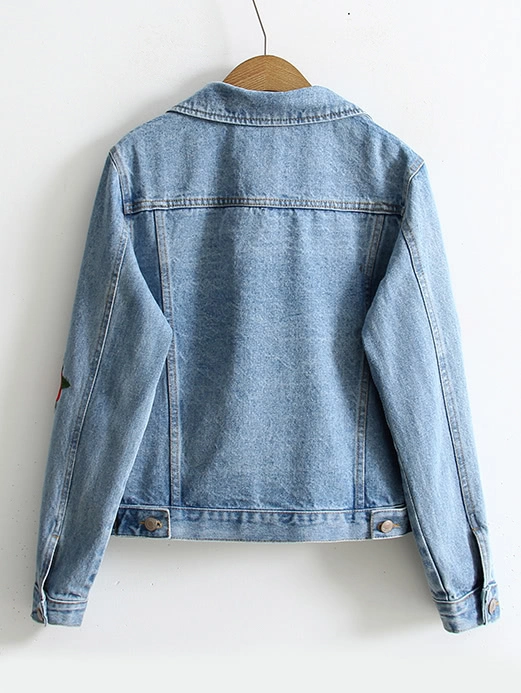 2017 Rose Embroidery Single Breasted Women Denim Jacket