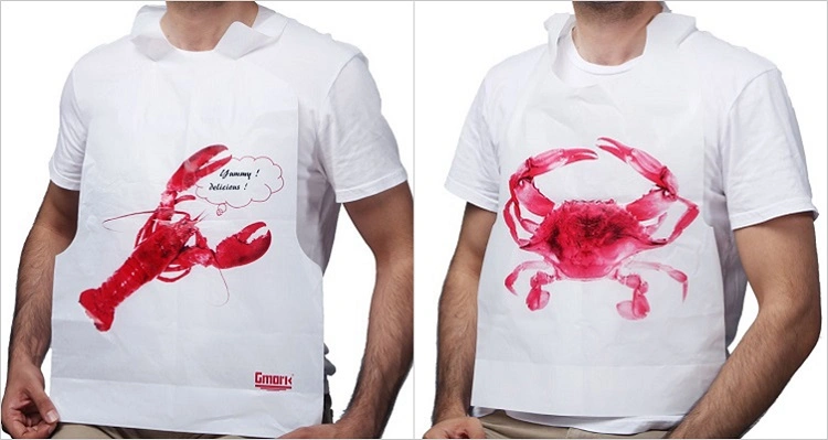 Sea Food Custom Printed Lobster Plastic Adult Kids Apron Restaurant Disposable Bib