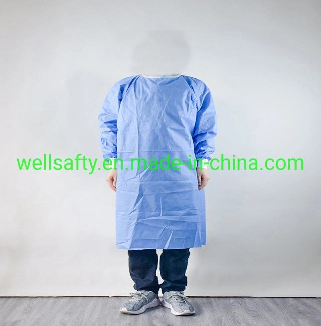 Cheap blue PPE Anti-Virus Disposable Isolation Gown PP PE SMS Nonwoven 35 GSM Waterproof Apron with XXL Xxxl Size FDA, Ce, ISO, SGS, En14126 Non Sterile