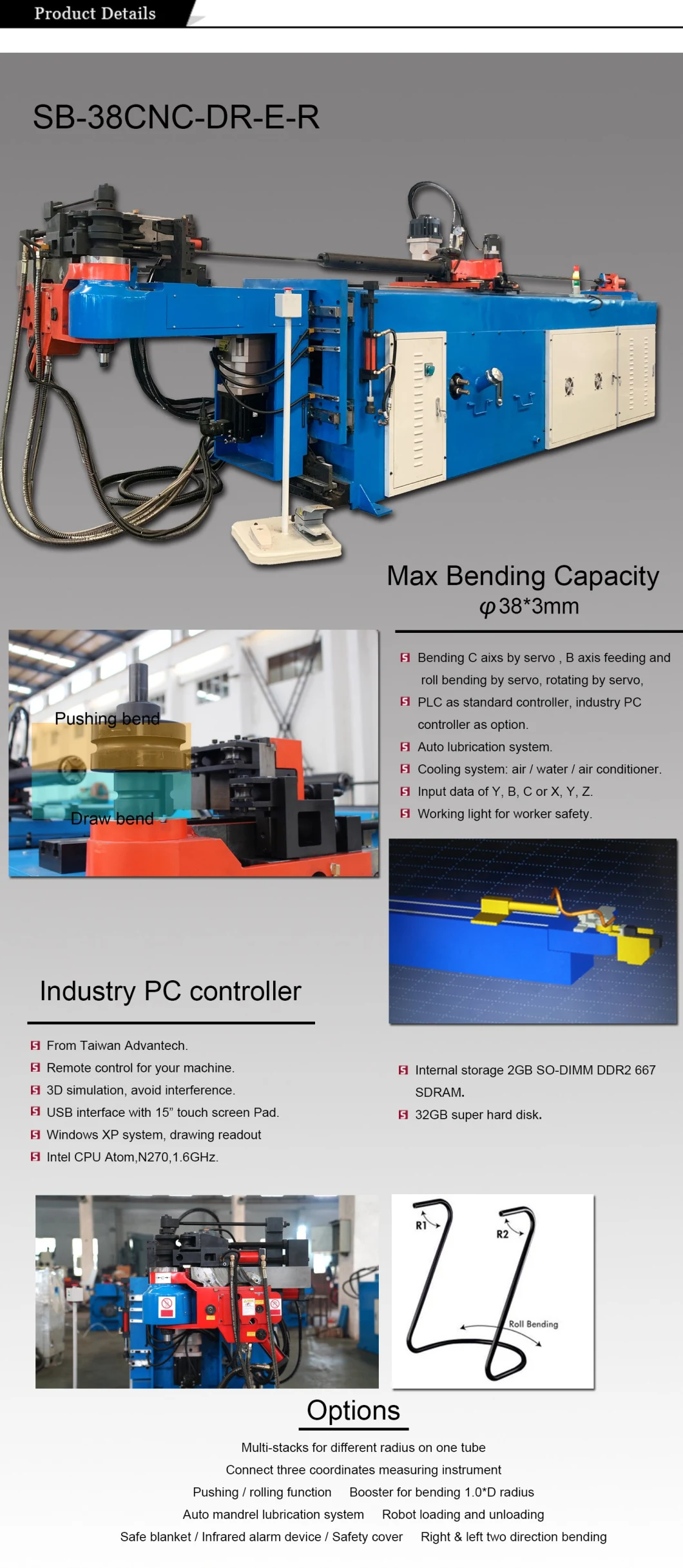 CE Long Working-Life Sb-38CNC Electric Pipe Bender Containing Working Instruction