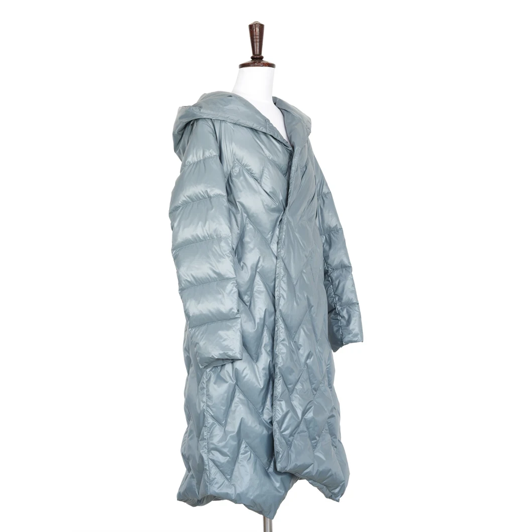 Fashion Wholesale Ladies Long Sleeved Down Jacket Long Warm Blue Heavy Cotton-Padded Jacket