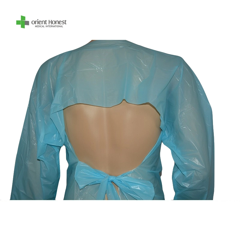 Disposable Waterproof Isolation Arpons Medical Surgical Plastic Aprons Disposable CPE Aprons Long Sleeves with Thump
