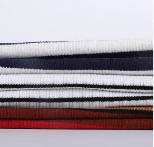 Garment Trousers T-Shirt Stretch Rib Knitted Yarn Dye Cotton Feeder Stripe Fabric