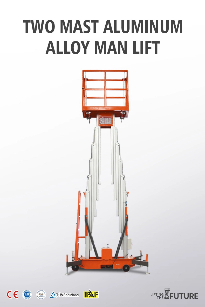 Qiyun 14 M Working Height Double Masts Hydraulic Aluminum Man Lift for Aerial Working