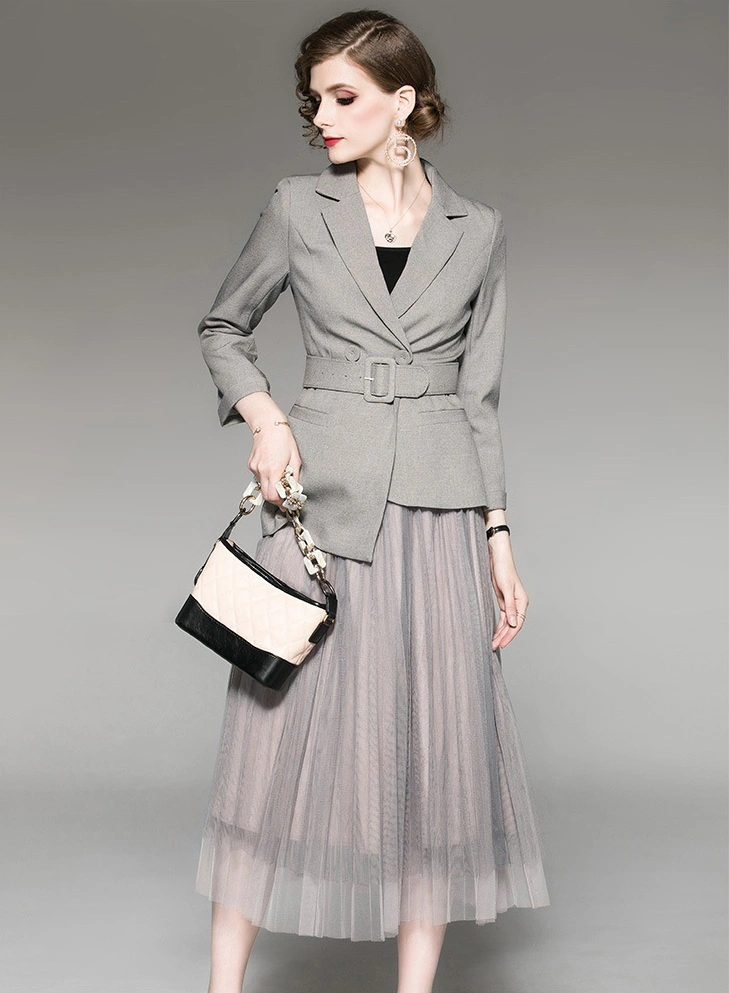 Western Style Waist Irregular Suit Patchwork Skirt Fashion Jacket Half Skirt Two Sets
