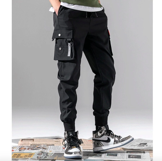 Men Multi-Pocket Elastic Waist Design Harem Pant Street Punk Hip Hop Red Casual Trousers Joggers