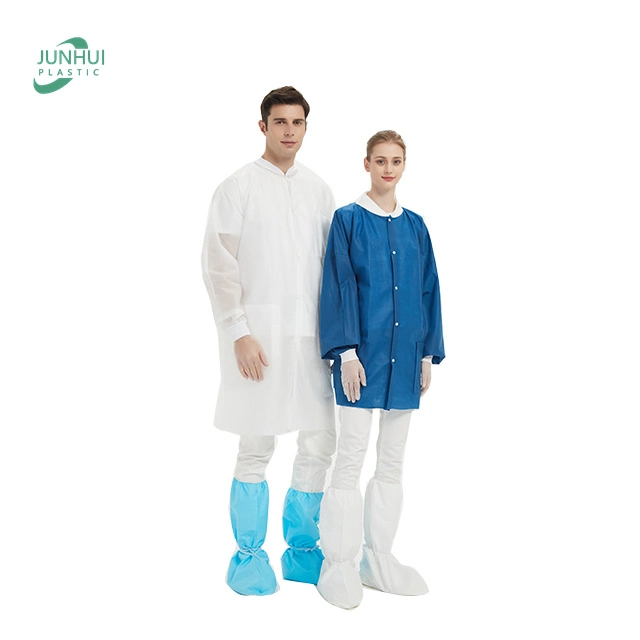 Comfortable Uniform Non Woven Disposable Medical Jacket Blue White SMS Lab Coat for Hospital