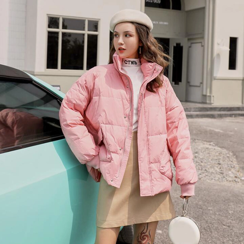 Winter Stand Collar Candy Color Quilted Short Coat Loose Womens White Duck Velvet Down Jacket