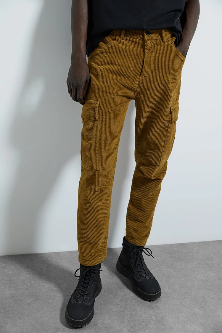 OEM Custom High Fashion Mens Corduroy Tapered Trousers Cargo Pocket Pants