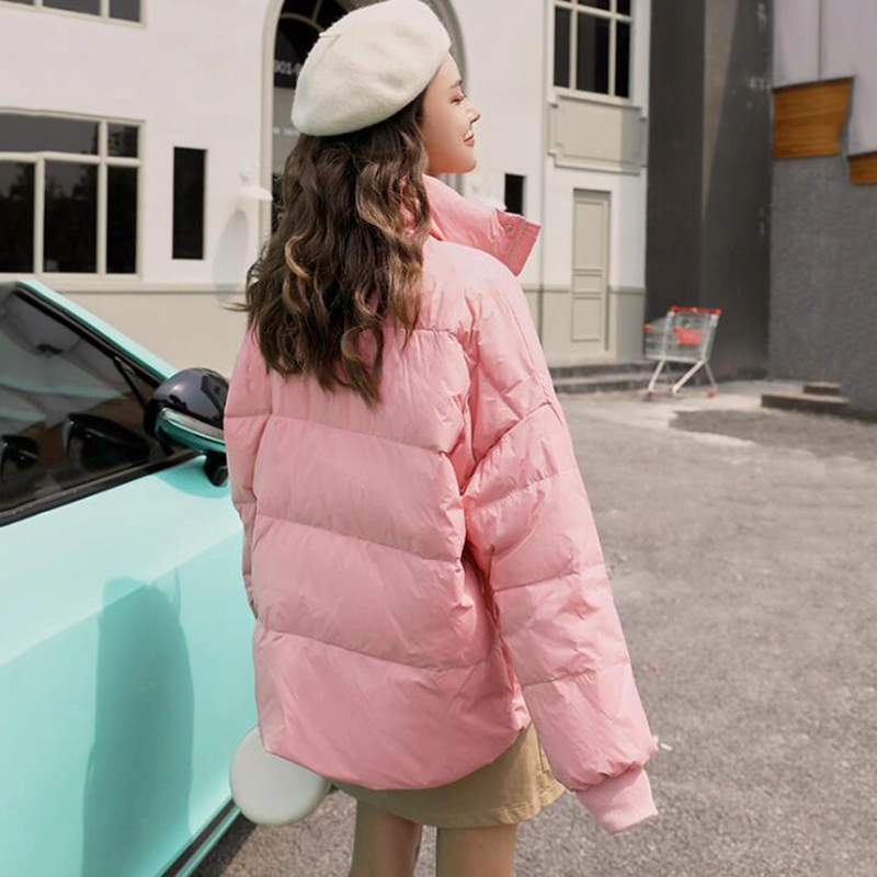 Winter Stand Collar Candy Color Quilted Short Coat Loose Womens White Duck Velvet Down Jacket