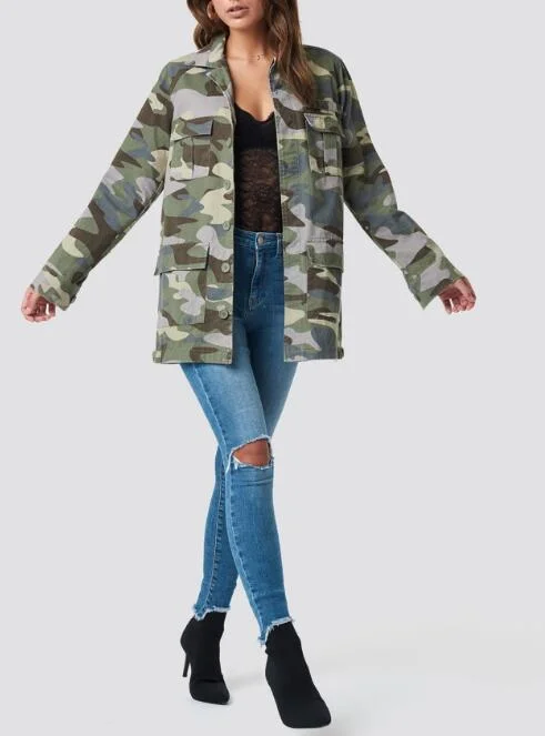 Long Camo Jacket Green Army Jacket Women Wild Wear 2020 Custom Logo Rtm-229