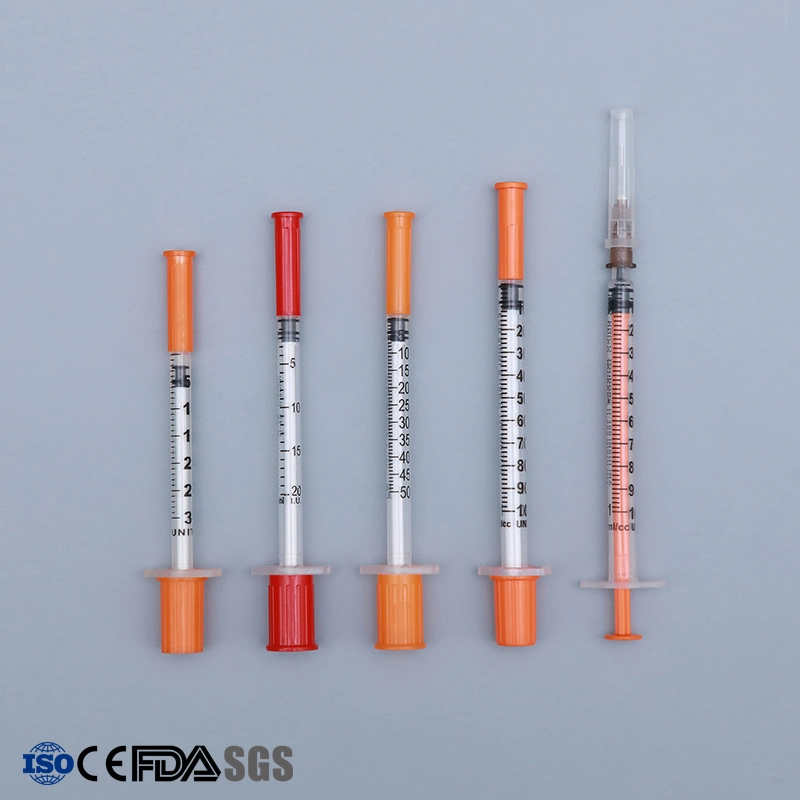 Ywjector-U 100, Insulin Syringes, 3-Part, Latex-Free, Luer, Bypacked Needle, Orange Plunger, 30g, 0.5ml