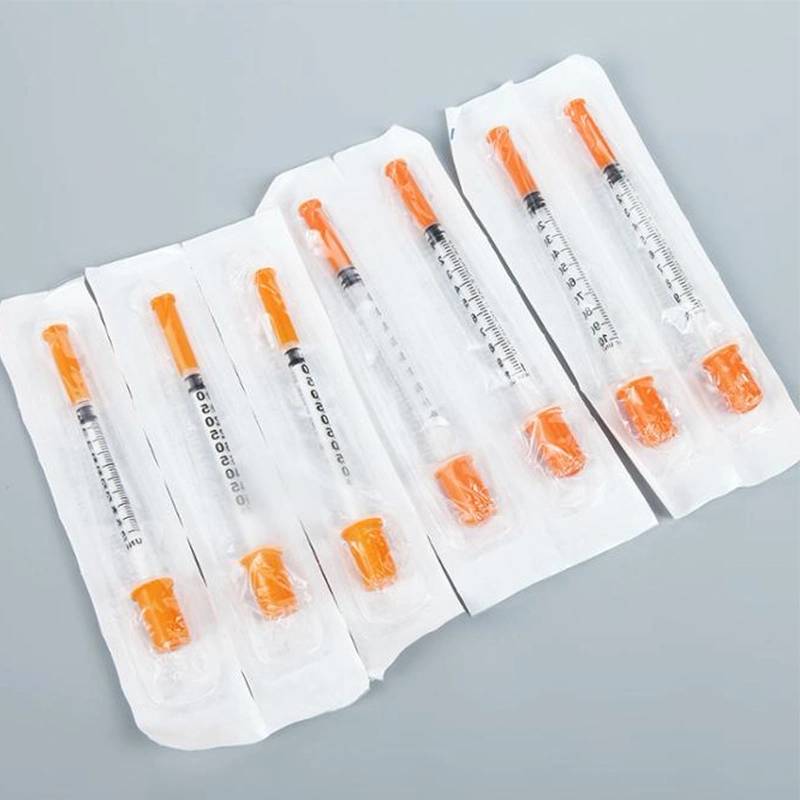 Ce Approved Colored Orange Cap Disposable Insulin Syringe with Needle