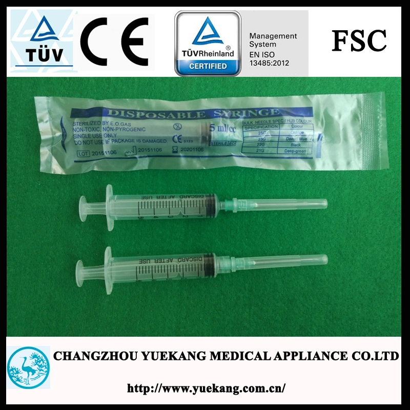 Luer Lock 5ml, Disposable Sterile Syringe with Needle Made of PP