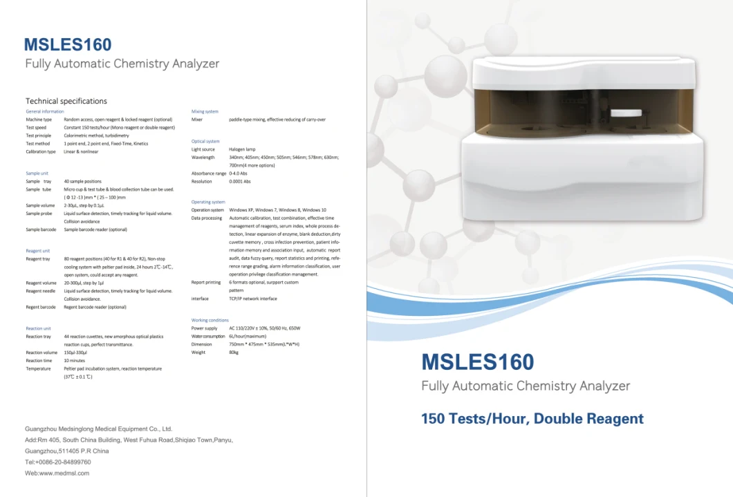 Factory Price Flow Cell Semi Automatic Blood Chemistry Analyzer Fast Chemistry Analyzer Msles160