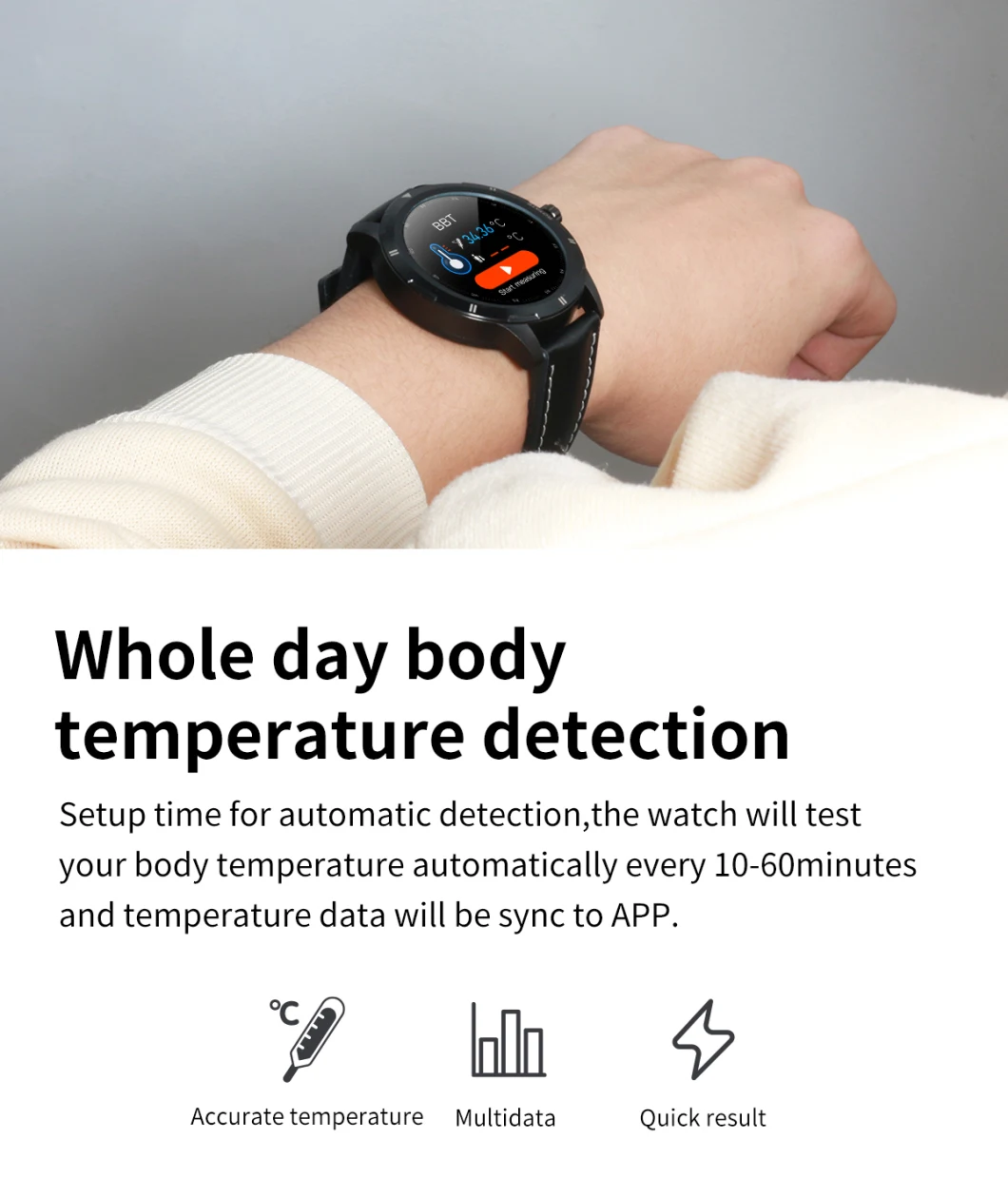 Atopai Smart Watch with Body Temperature Measure Heart Rate Blood Pressure Fitness Tracker Smart Wristband