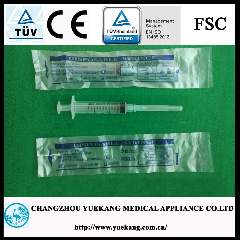 Luer Lock 5ml, Disposable Sterile Syringe with Needle Made of PP