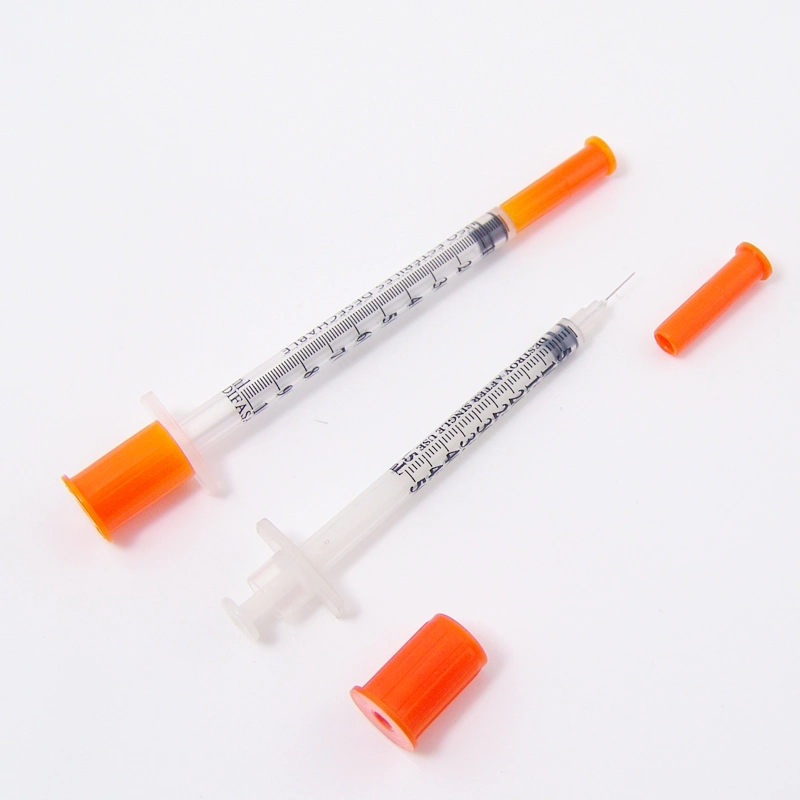 Disposable Medical Orange Cap 1ml Insulin Syringe with Fixed Needle