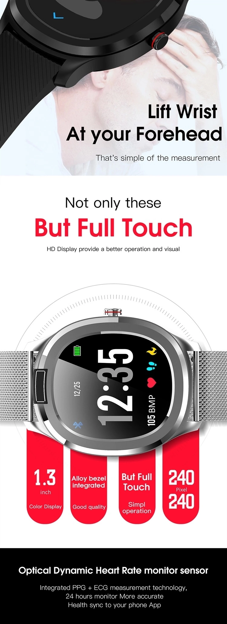 T01 Smart Watches with Body Temperature Measurement Blood Pressure Monitoring IP68 Waterproof Smartwatch