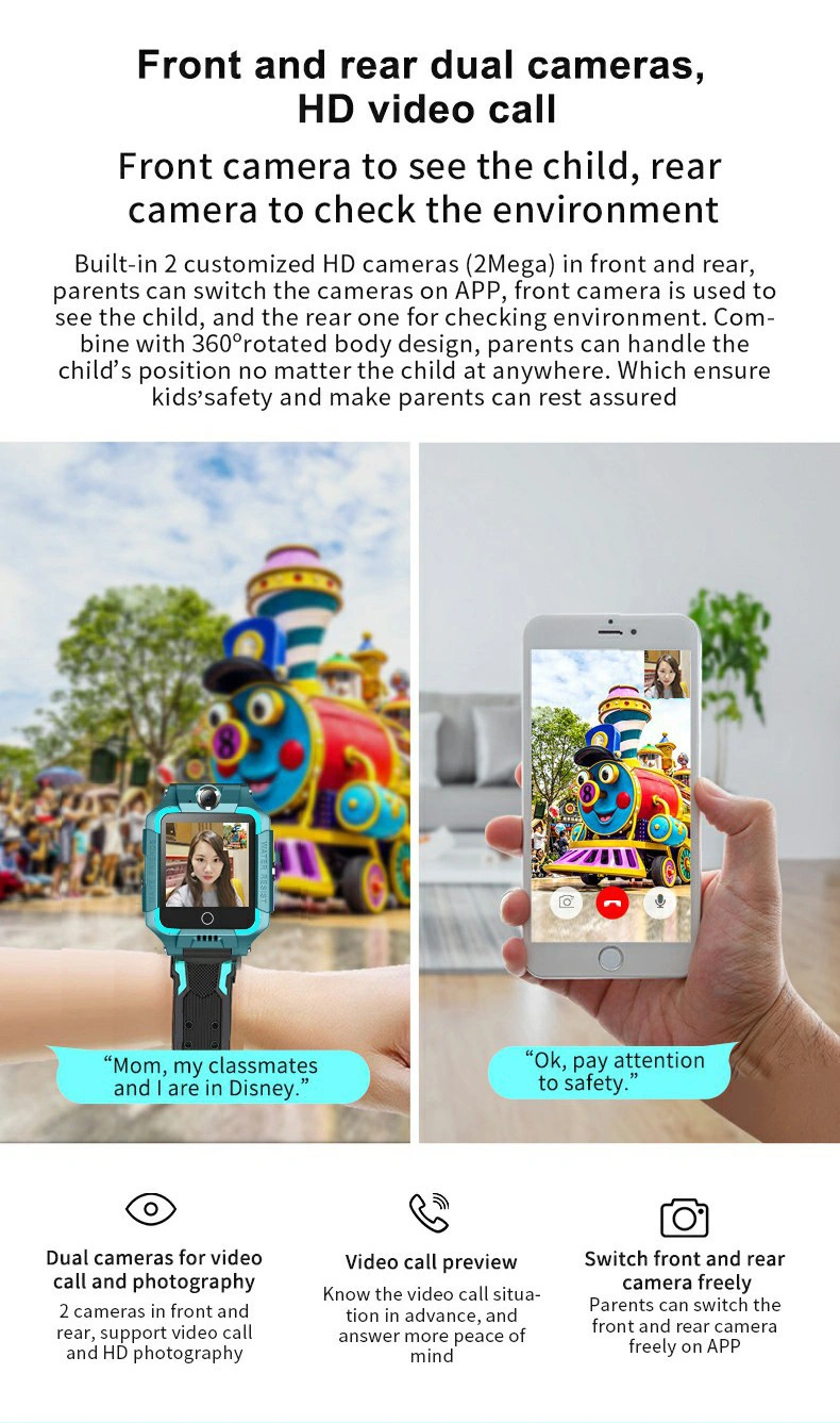 4G Kids Watch Blood Pressure Monitor 360 Degree Rotation Dual Camera GPS Tracker Smart Gift Watches