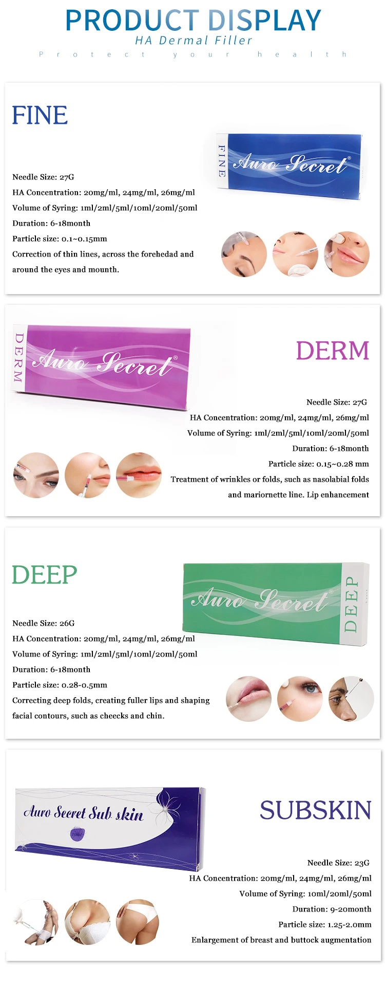 Ha Filler for Skin Rejuvenation Lips Augment Derm Deep Korea Vials Syringes Gel Injection