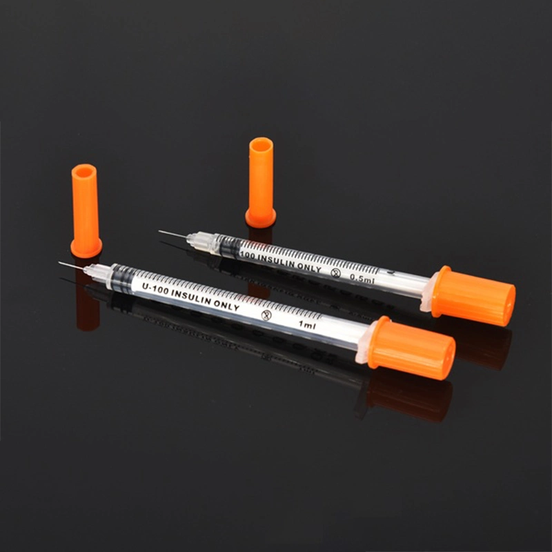 Ce Approved Colored Orange Cap Disposable Insulin Syringe with Needle