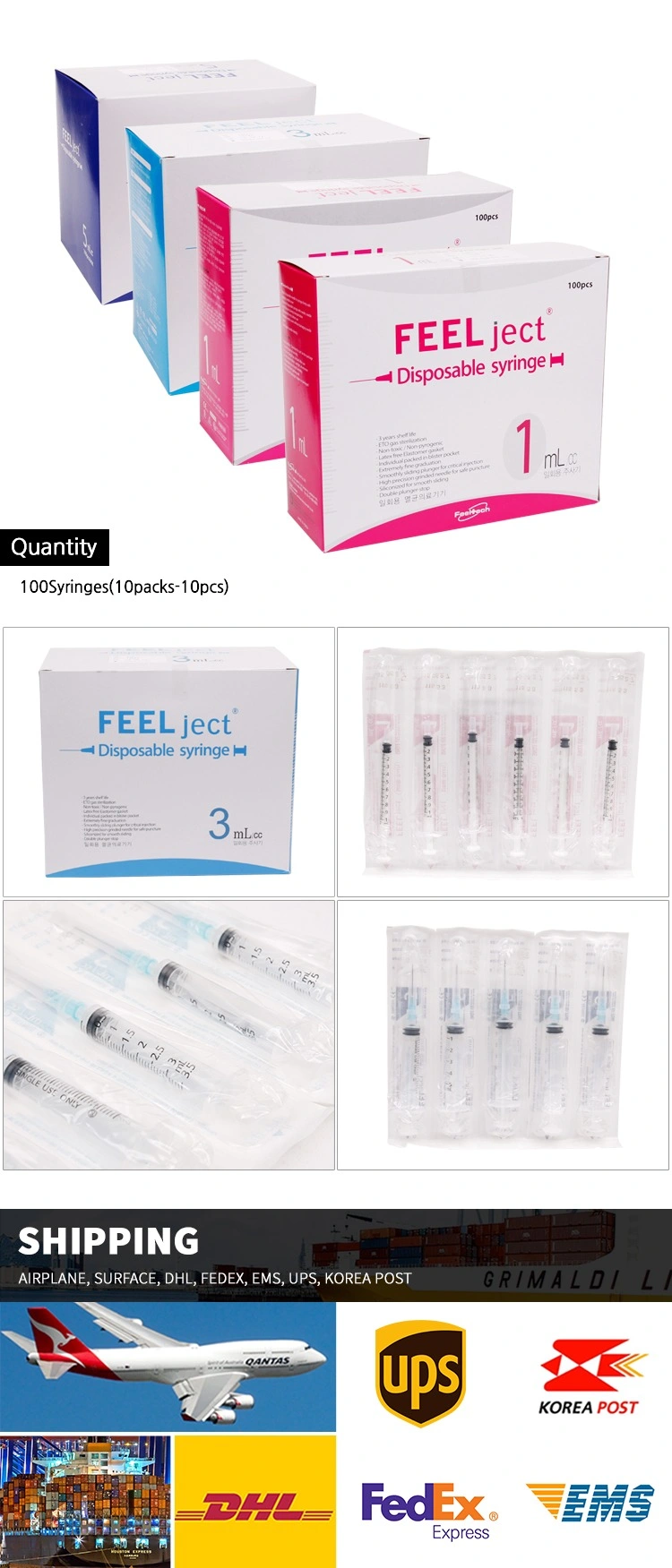 Factory Price Sterile Disposable 0.3ml 0.5ml 1ml Injector Insulin Syringe with Orange Red Cap