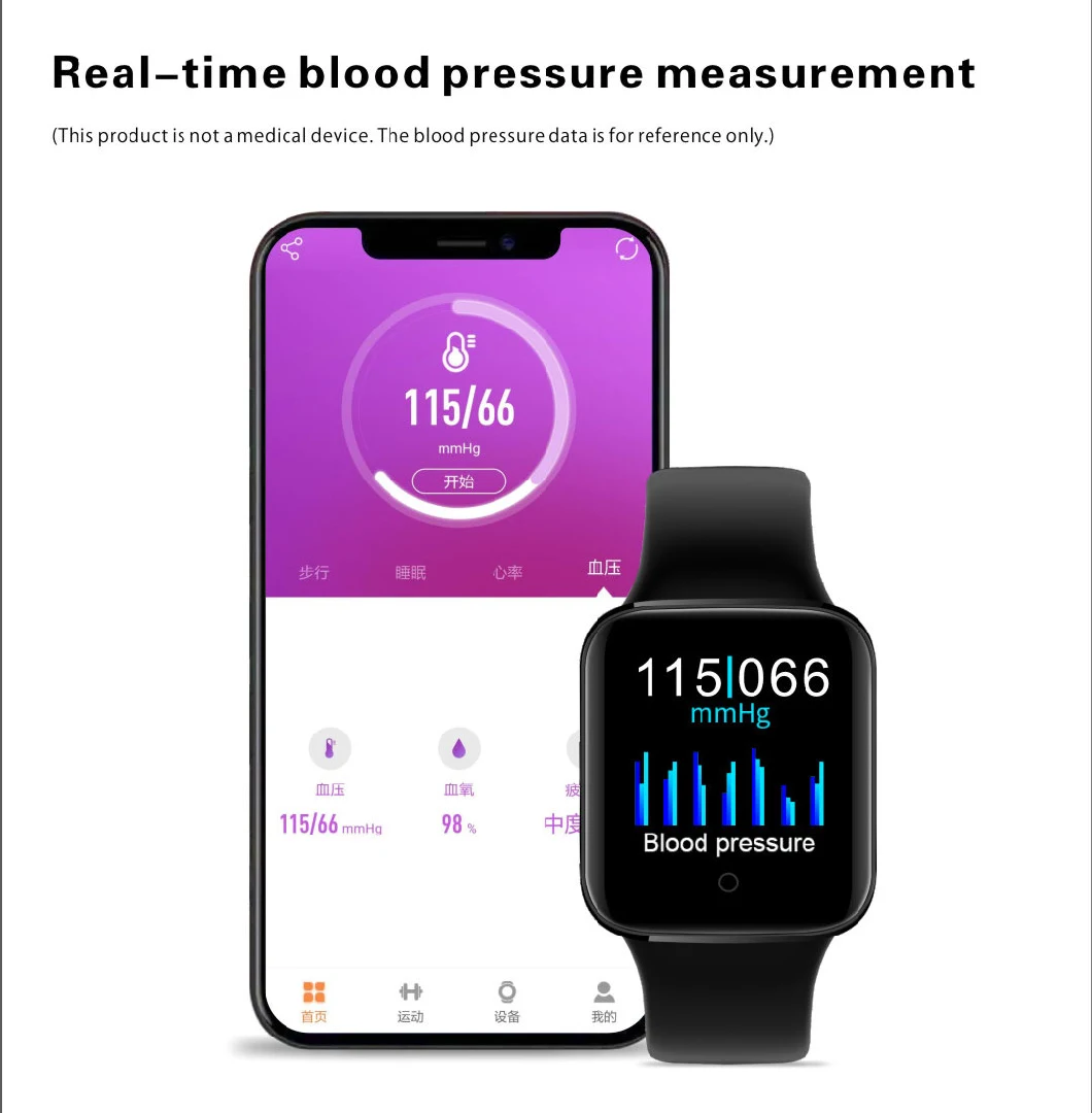 Body Temperaure Measure Smart Watch with Blood Pressure Blood Oxygen Heart Rate Monitor Message Push