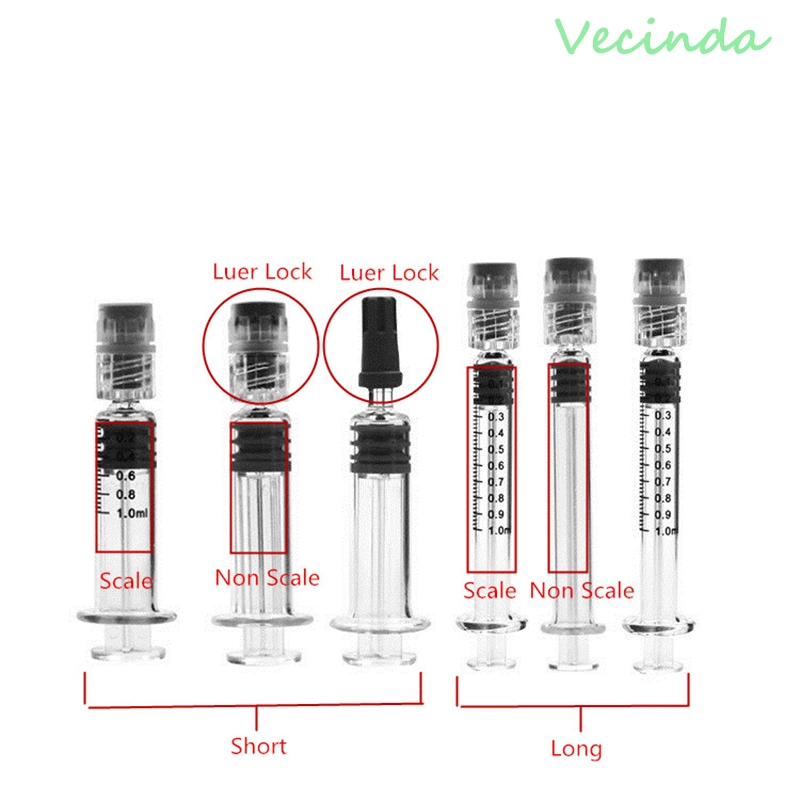Vecinda Health Medical Factory Luer Slip Leak Proof Luer Lock Glass 1ml Prefilled Cbd Oil Syringe