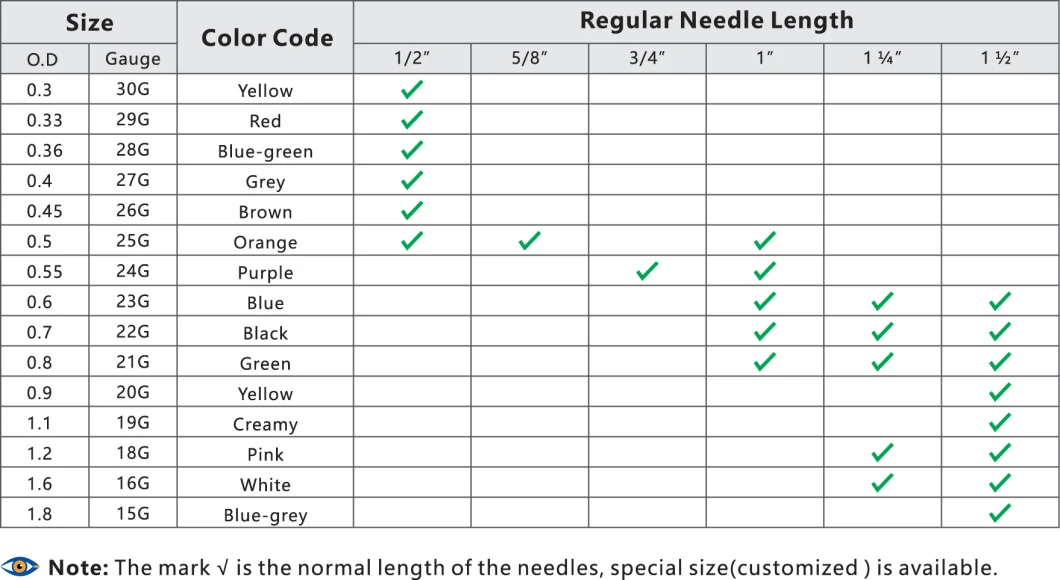 Professional Disposable Hypodermic Syringe Needle Sizes