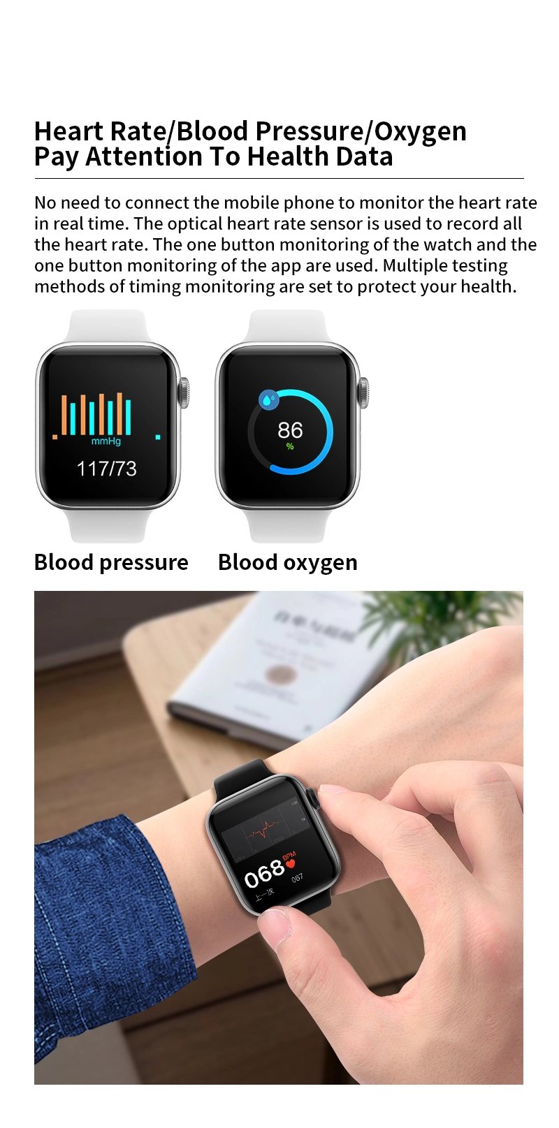 Atopai Smart Watch Body Temperature Heart Rate Blood Pressure Fitness Tracker Smartwatch