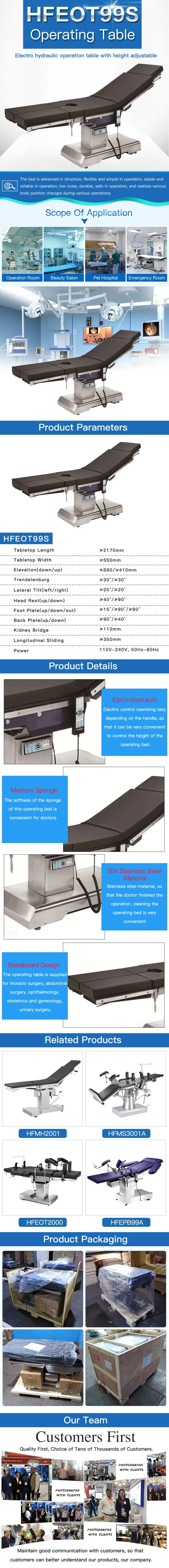 Hospital Operation Theatre Bed Equipment with Electro Hydraulic Split Leg Plate