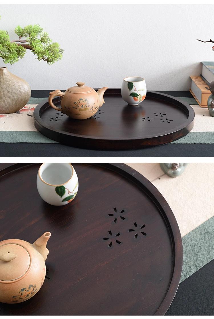 Wooden Tray Solid Wood Round Plate Saucer Cup Plate Hotel Dinner Plate Fruit Cake Plate