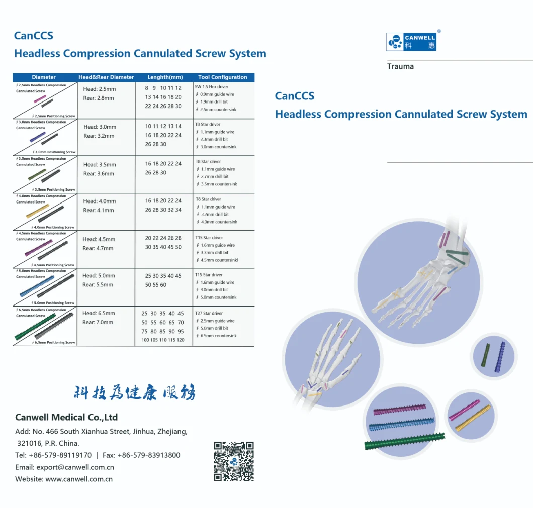Canwell Medical Headless Compression Cannulated Screw Herbert Screw Headless Screw Titanium Screw with Ce and FDA