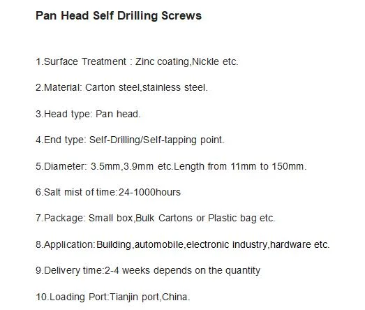 Wholesale Manufacturer Price Steel Pan Head Cross Recessed Self Drilling Screw/Self Tapping Screw