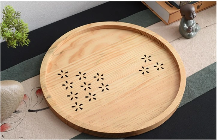 Wooden Tray Solid Wood Round Plate Saucer Cup Plate Hotel Dinner Plate Fruit Cake Plate