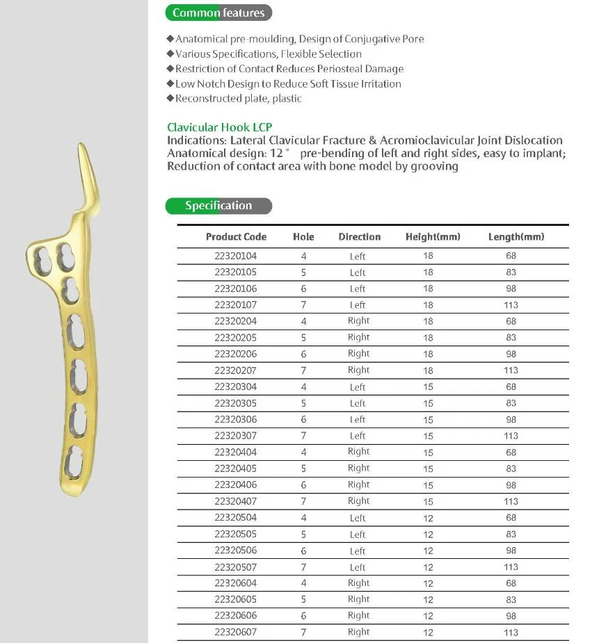 Bone Implant Medical Instrument Clavicular Hook Locking Plates