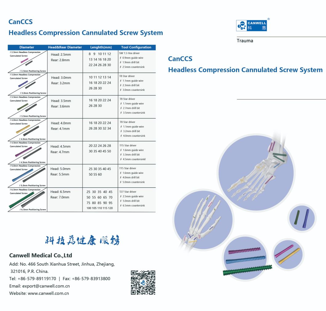 Headless Canuulated Compression Screw Orthopedic Implants, Canuulated Screw