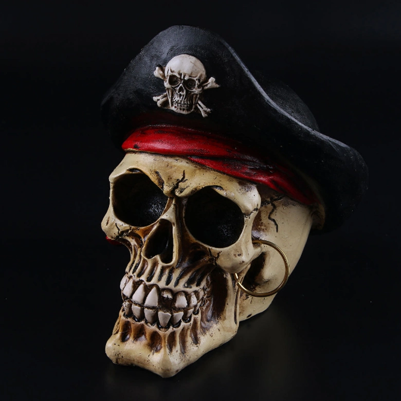 Pirate Hat Skull Skeleton Gothic Ornament Resin Halloween Figurine Skull