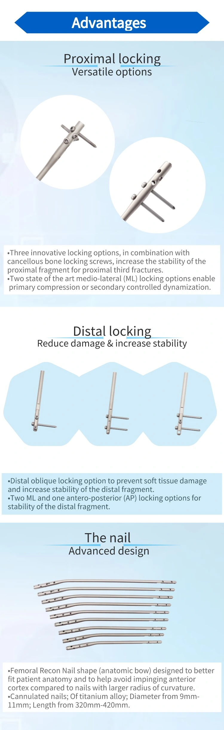 New Design Tibia Intramedullary Nail Orthopedic Implant Interlocking Nail