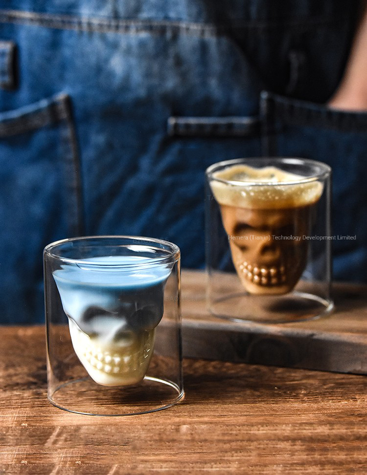 75ml Borosilicate Glass Skull Glasses, Double Wall Glass Skull Whiskey Cup
