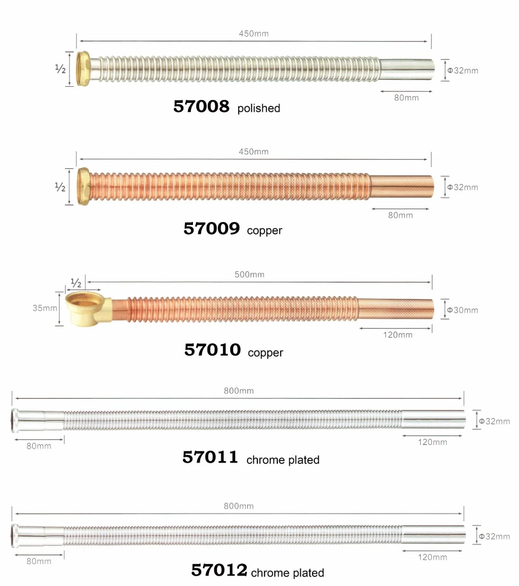 Sanitary Ware Brass Drain Waste Pipe, Brass Corrugated Pipe