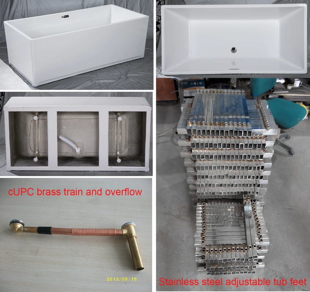 Oval SPA Whirlpool Freestanding Acrylic Bath Tub with Brass Drain
