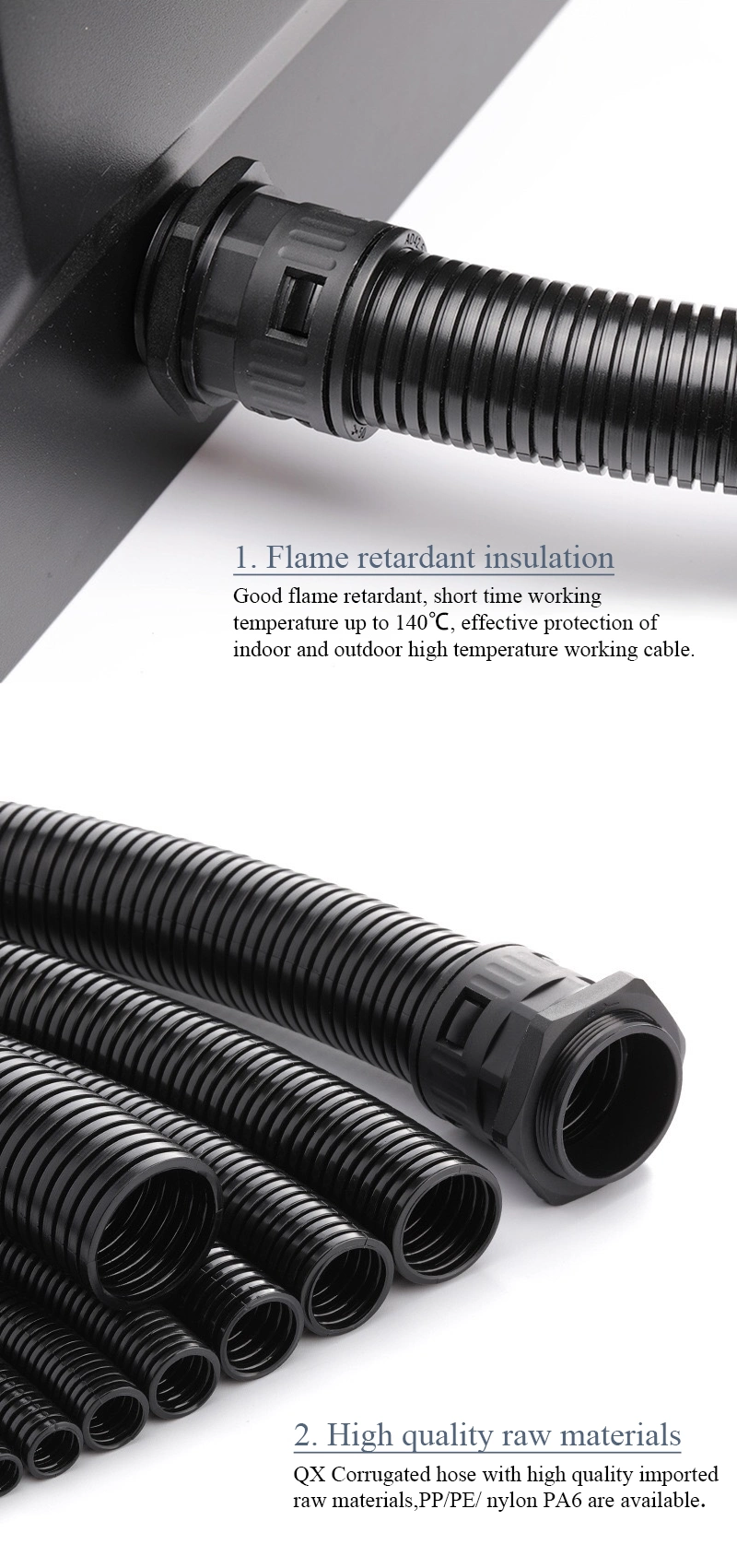 PA Flexible Corrugated Automotive Wire Split Convoluted Tubing Corrugated Flexible Conduit