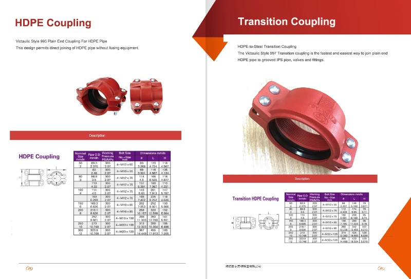 Ductile Iron Pipe Fitting Threaded Connection 995 Couplings for HDPE Pipes