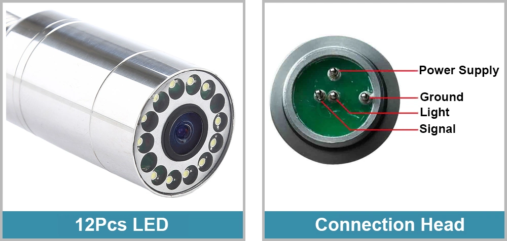 720p 23mm Drain CCTV Camera Head with 12PCS LED Lights for Drain Pipe Inspection Camera System