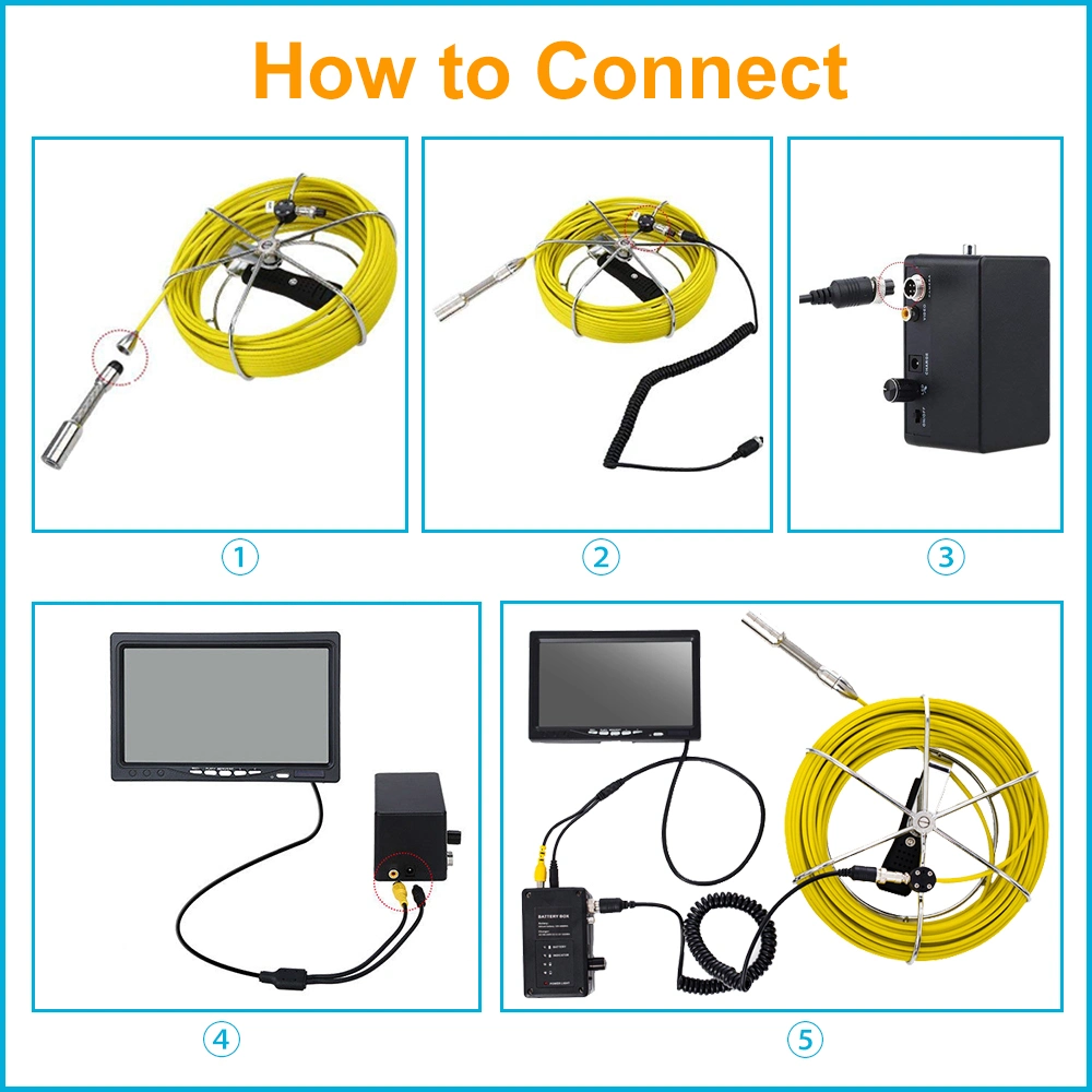 7'' HD Monitor Pipeline Industrial Endoscope for Sewer/Drain Pipe Inspection Camera